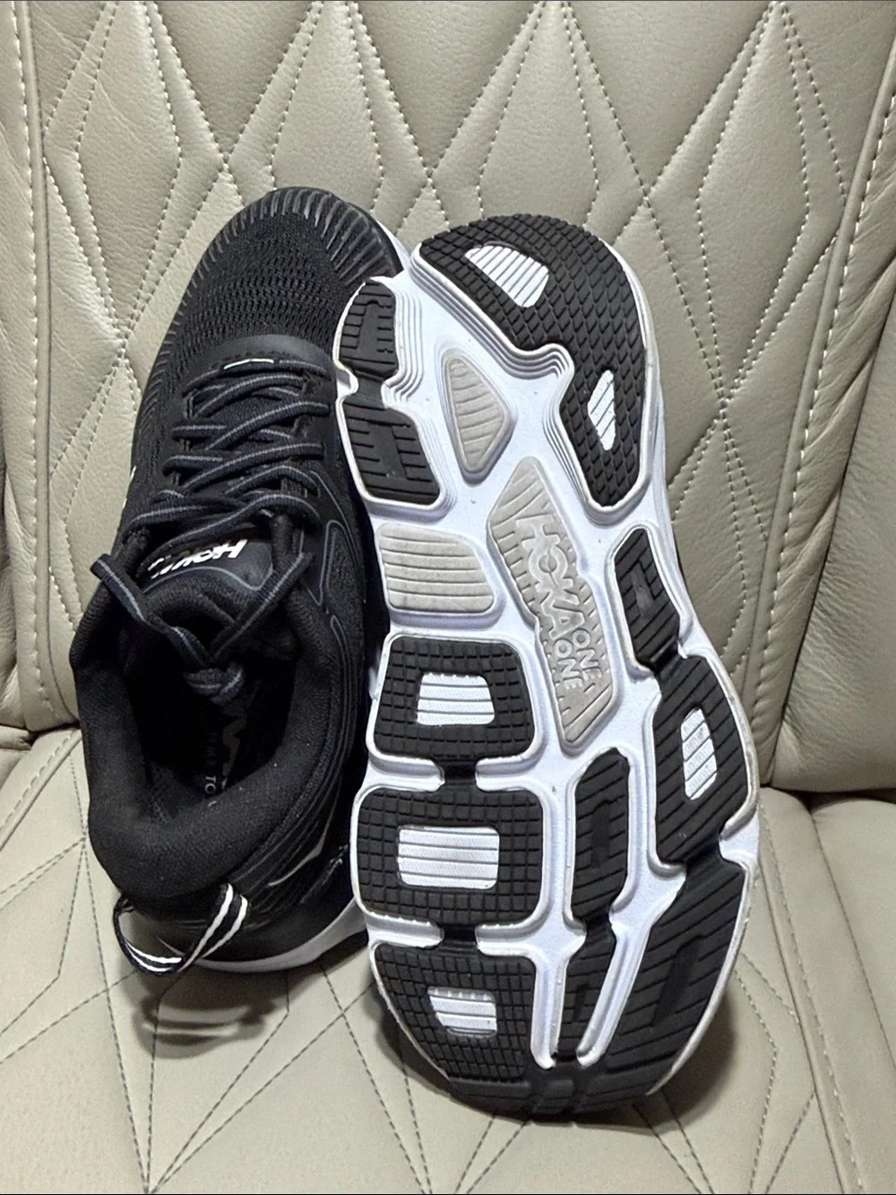 Hoka Black and White Bondi 7 Running Sneakers